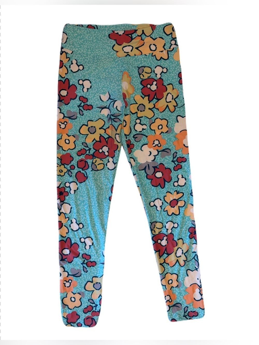 LuLaRoe Disney Turquoise Floral Leggings- One Size